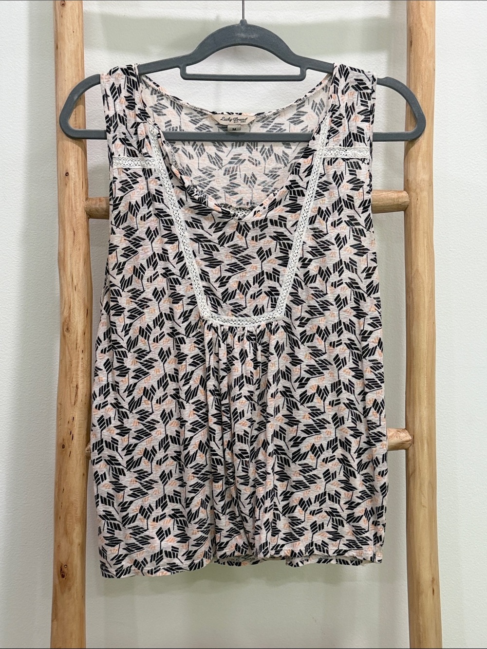 Lucky Brand Blush and Black Leaf Print Tank